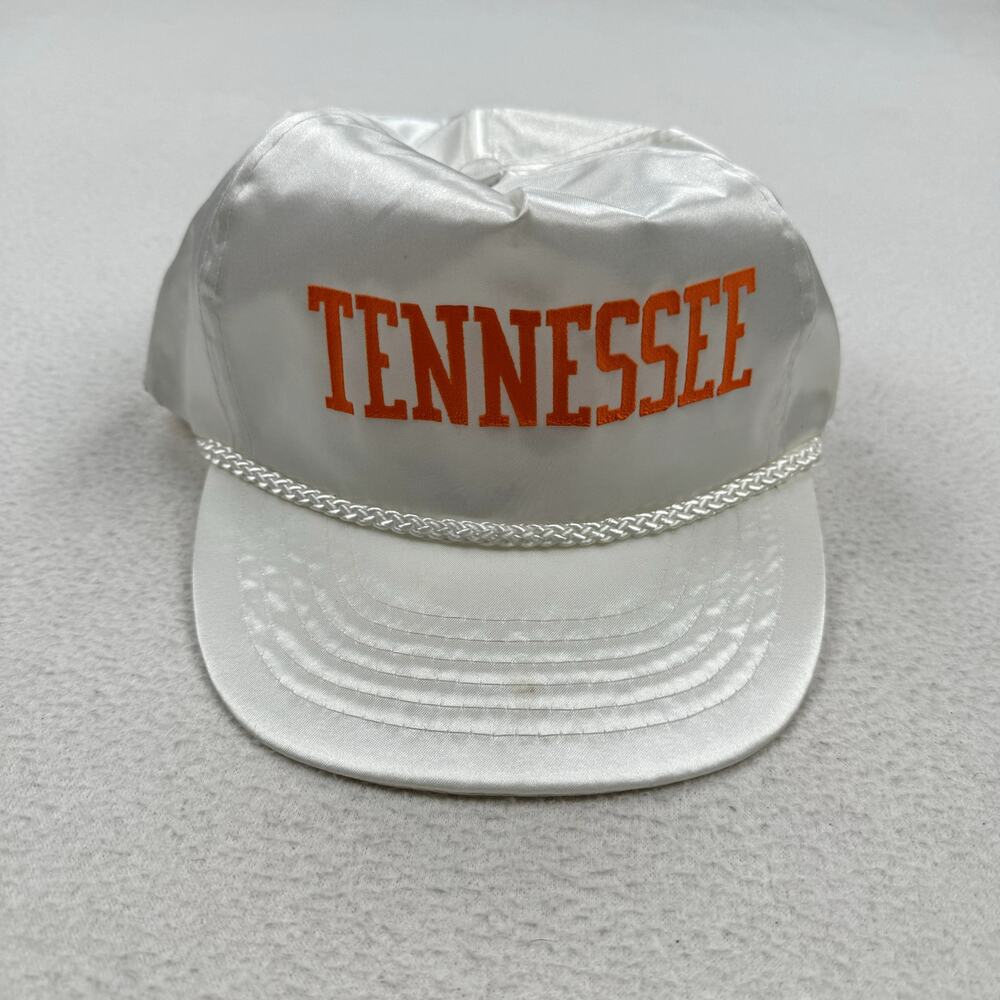 Vintage Tennessee Vols Hat One Size White Orange Satin Spellout Football NCAA